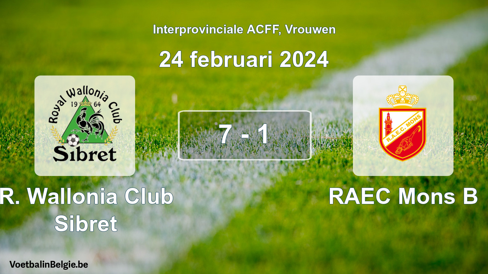 Match joué football femmes: R. Wallonia Club Sibret - RAEC Mons B 7 - 1 (24 février 2024)