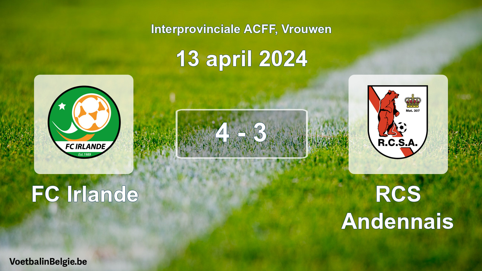 Match joué football femmes: FC Irlande - RCS Andennais 4 - 3 (13 avril 2024)