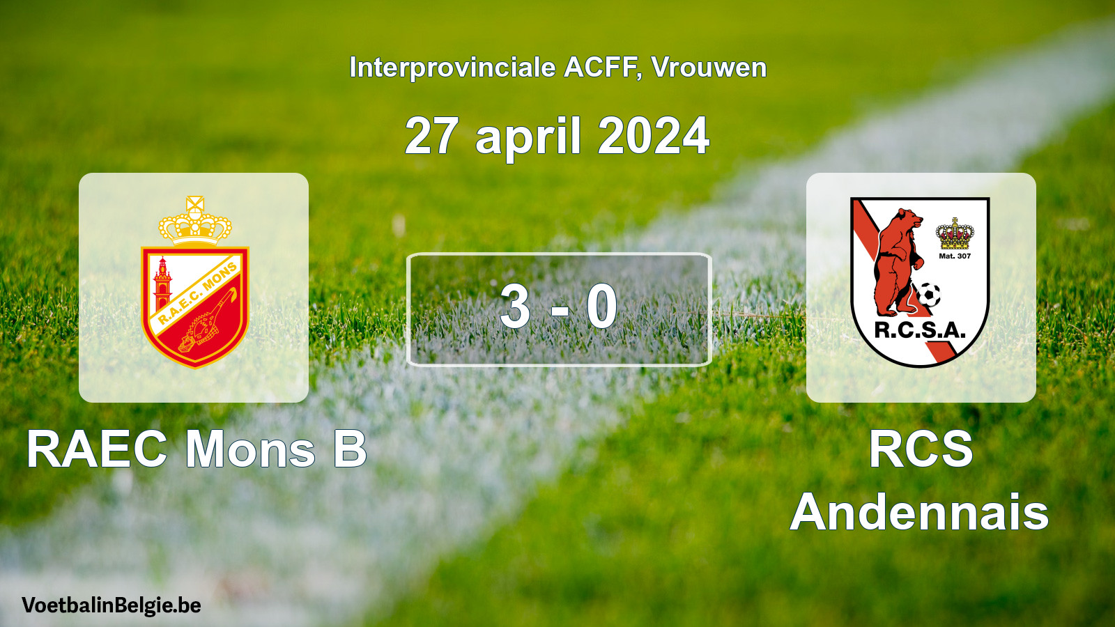 Match joué football femmes: RAEC Mons B - RCS Andennais 3 - 0 (27 avril 2024)