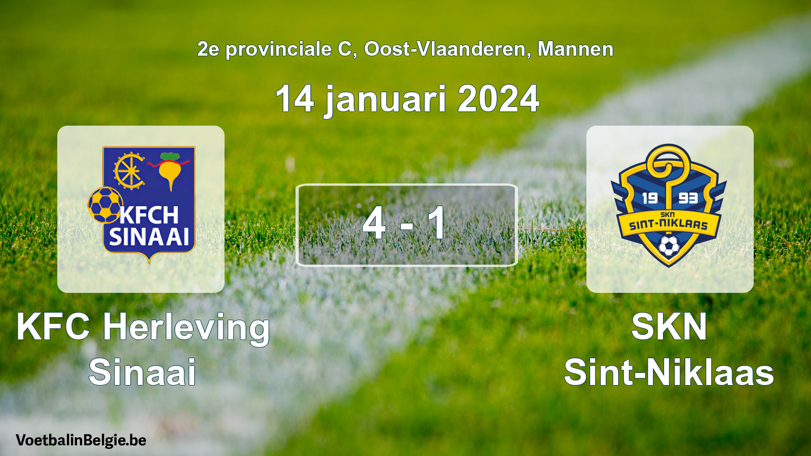 Gespeelde wedstrijd mannenvoetbal: KFC Herleving Sinaai - SKN Sint-Niklaas 4 - 1 (14 januari 2024)
