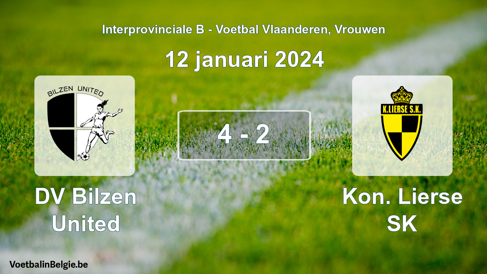 Gespieltes Spiel frauen-Fußball: DV Bilzen United - Kon. Lierse SK 4 - 2 (12 Januar 2024)