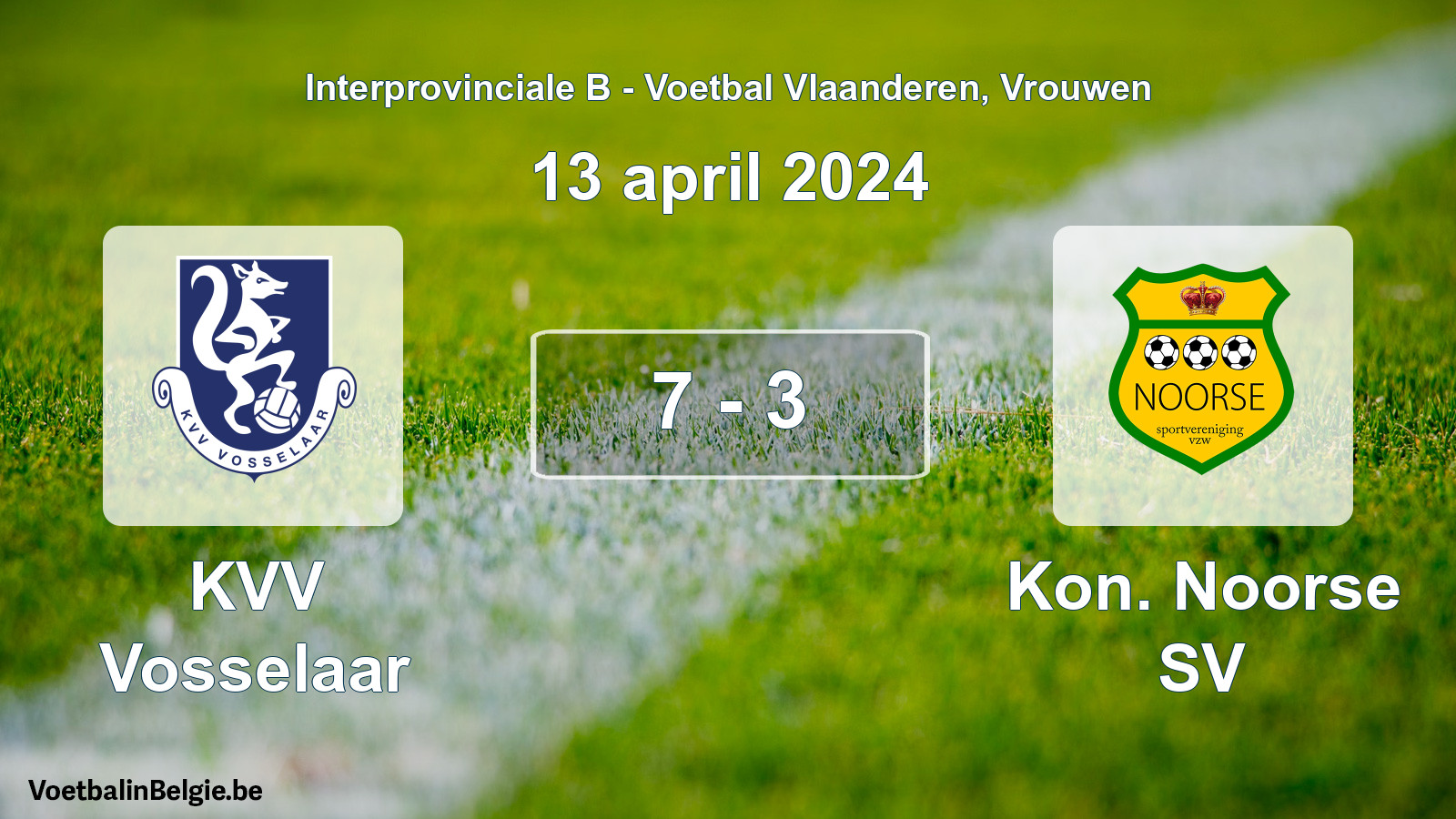Played match women football: KVV Vosselaar - Kon. Noorse SV 7 - 3 (13 April 2024)