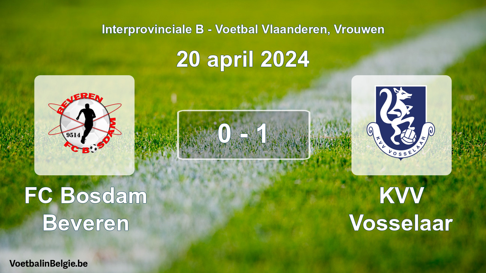 Played match women football: FC Bosdam Beveren - KVV Vosselaar 0 - 1 (20 April 2024)
