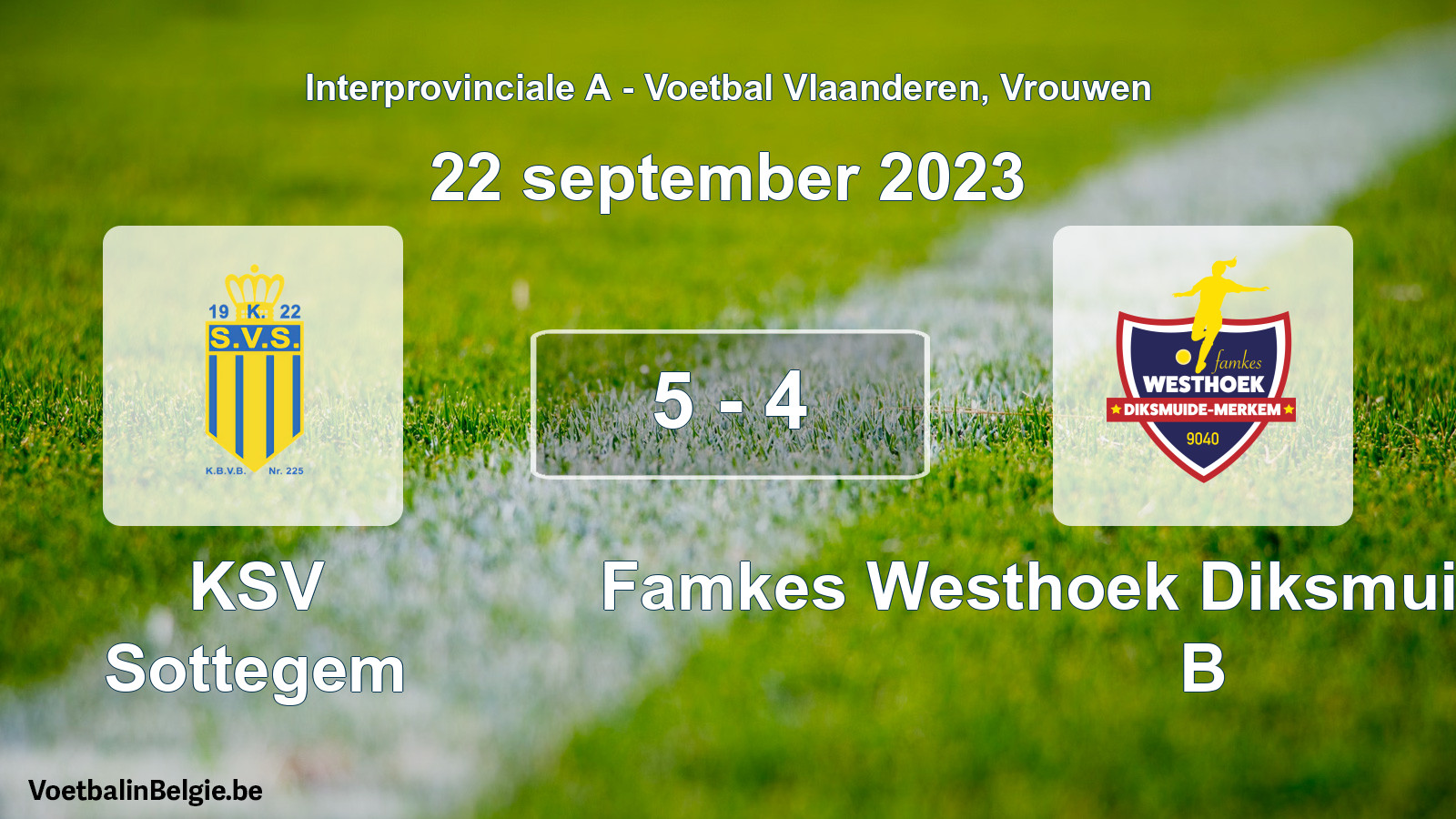 Gespieltes Spiel frauen-Fußball: KSV Sottegem - Famkes Westhoek Diksmuide Merkem B 5 - 4 (22 September 2023)