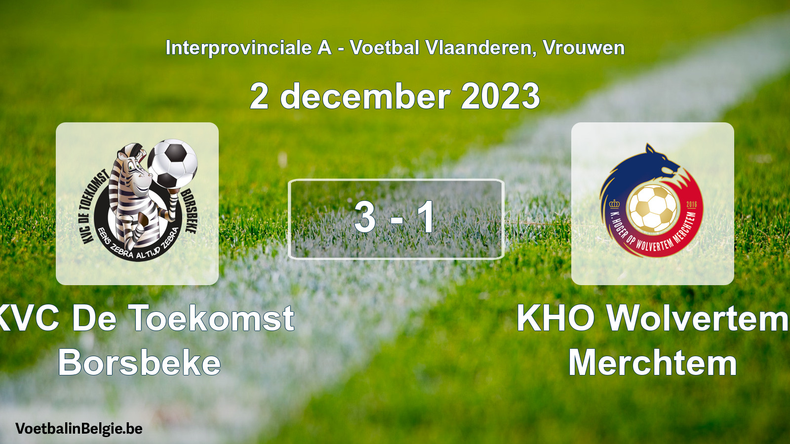 Played match women football: KVC De Toekomst Borsbeke - KHO Wolvertem Merchtem 3 - 1 (2 December 2023)