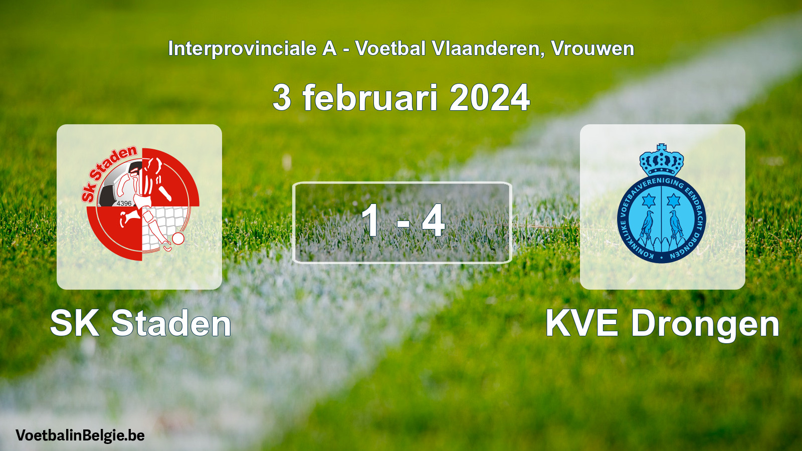 Played match women football: SK Staden - KVE Drongen 1 - 4 (3 February 2024)