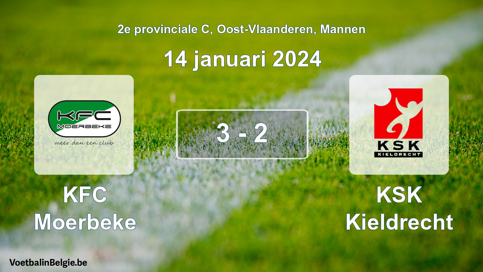 Gespeelde wedstrijd mannenvoetbal: KFC Moerbeke - KSK Kieldrecht 3 - 2 (14 januari 2024)