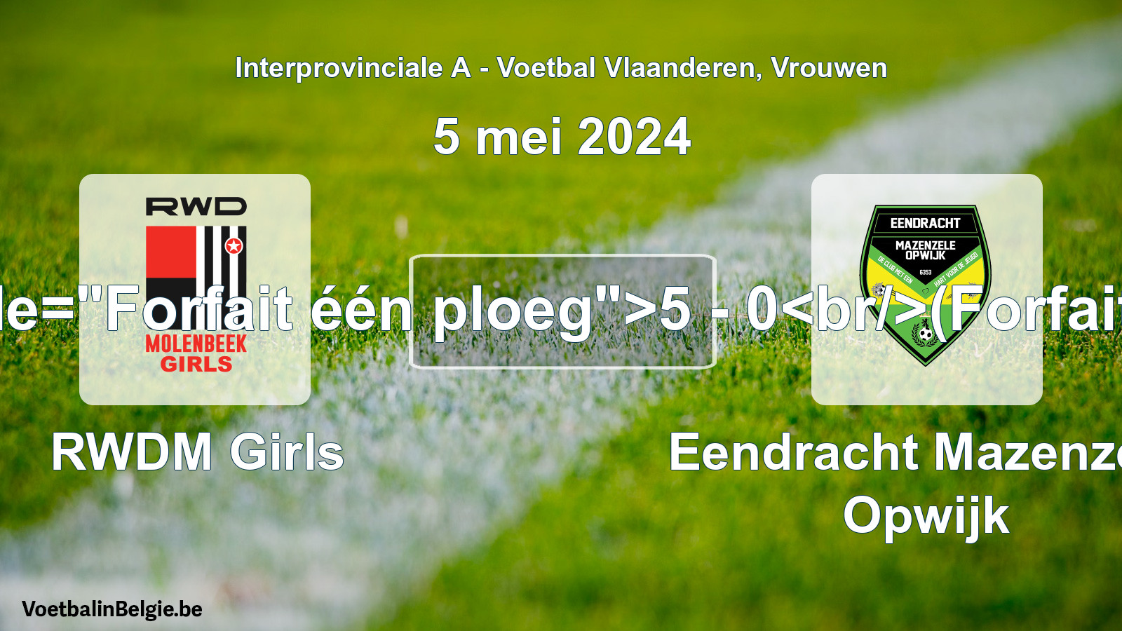 Forfait gegeben: RWDM Girls - Eendracht Mazenzele Opwijk 5 - 0 (5 Mai 2024)