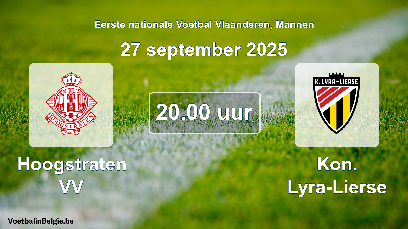 Geplande wedstrijd mannenvoetbal: Hoogstraten VV - Kon. Lyra-Lierse (27 september 2025)