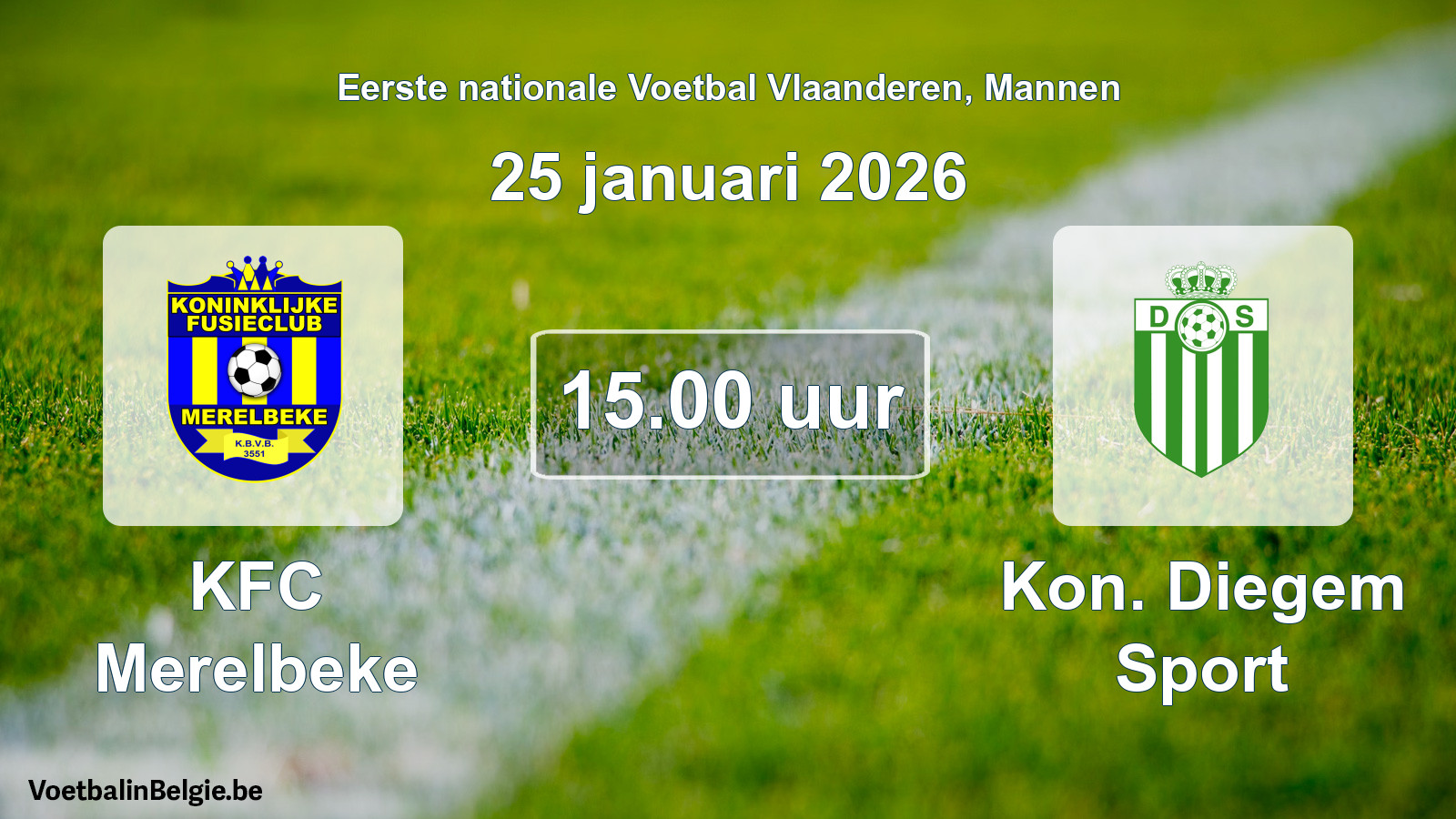 Geplantes Spiel männer-Fußball: KFC Merelbeke - Kon. Diegem Sport (25 Januar 2026)