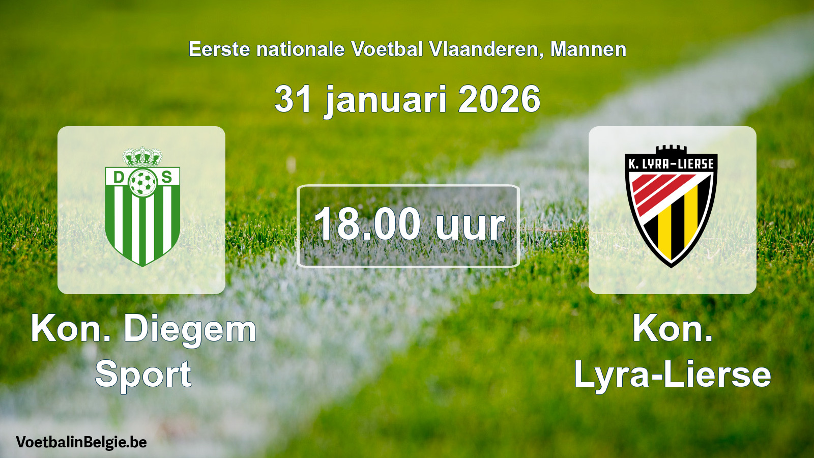 Geplande wedstrijd mannenvoetbal: Kon. Diegem Sport - Kon. Lyra-Lierse (31 januari 2026)