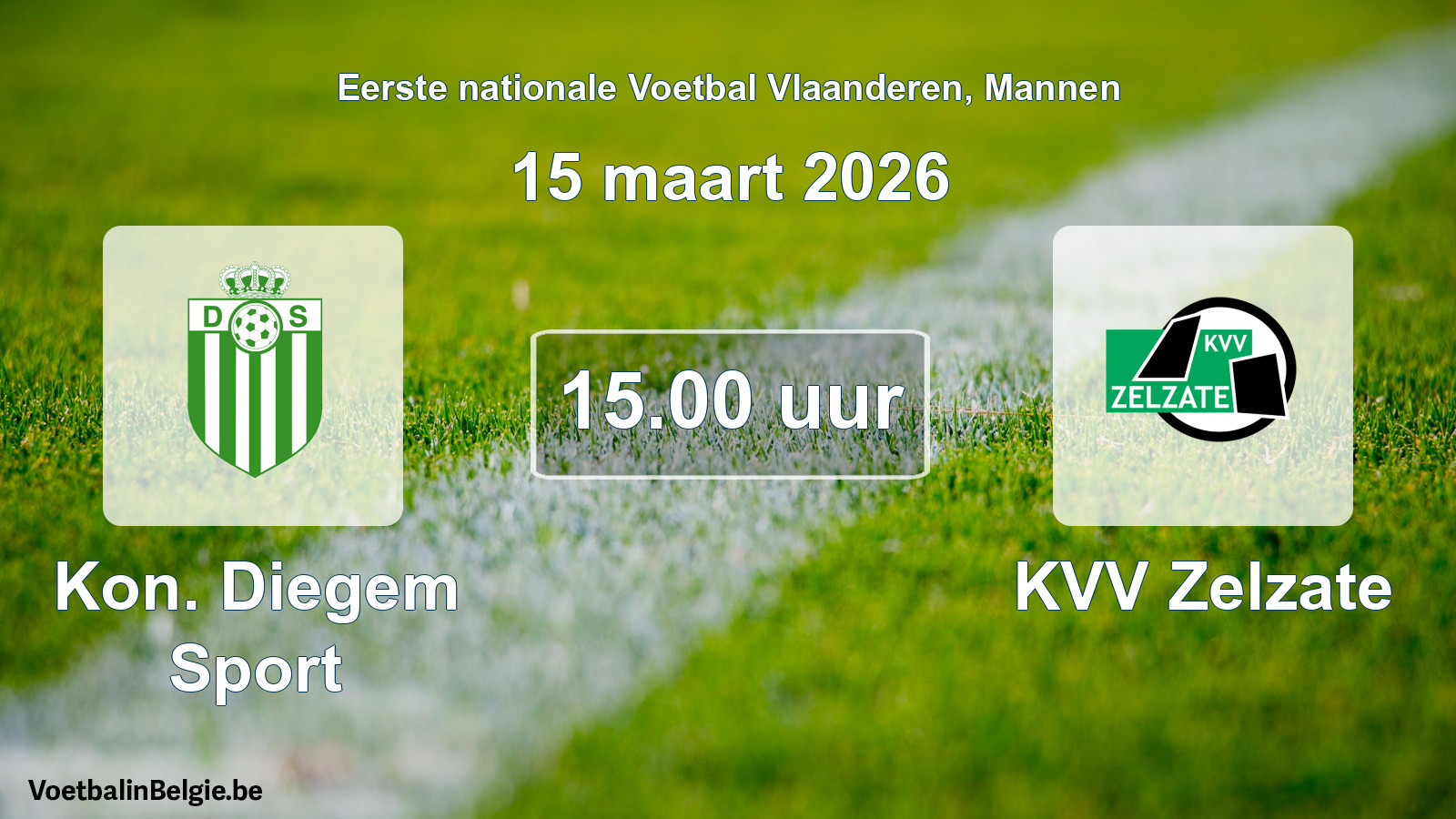 Geplande wedstrijd mannenvoetbal: Kon. Diegem Sport - KVV Zelzate (15 maart 2026)