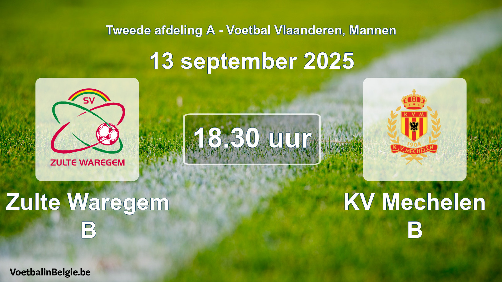 Scheduled match men football: Zulte Waregem B - KV Mechelen B (13 September 2025)