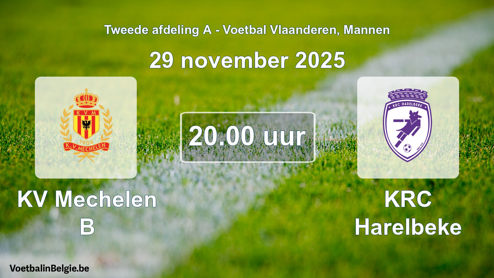 Match prévu football hommes: KV Mechelen B - KRC Harelbeke (29 novembre 2025)