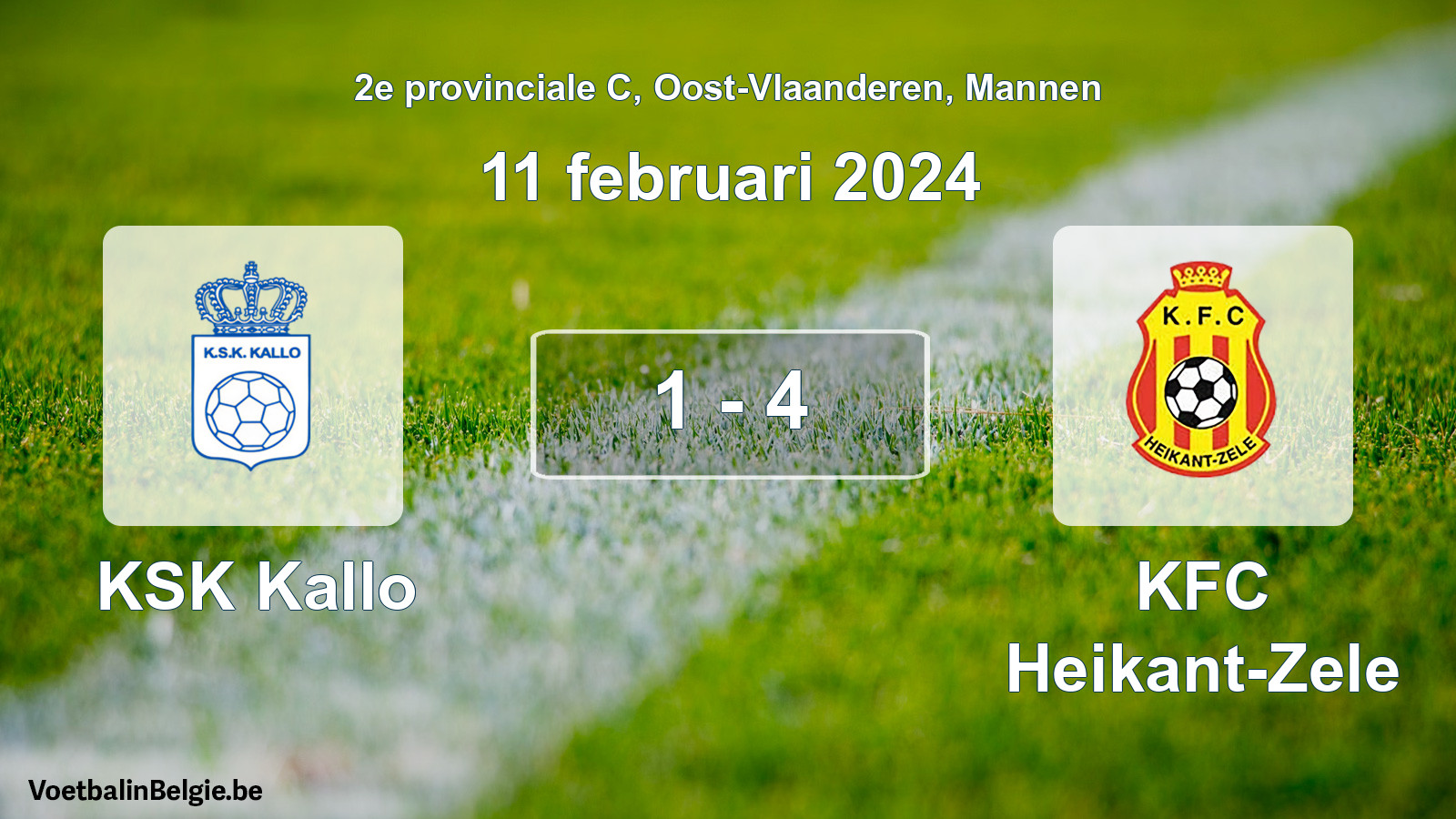 Gespeelde wedstrijd mannenvoetbal: KSK Kallo - KFC Heikant-Zele 1 - 4 (11 februari 2024)