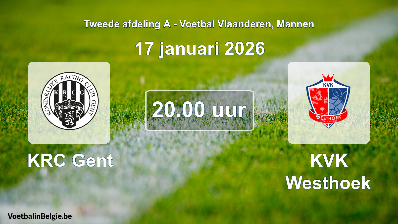 Geplande wedstrijd mannenvoetbal: KRC Gent - KVK Westhoek (17 januari 2026)