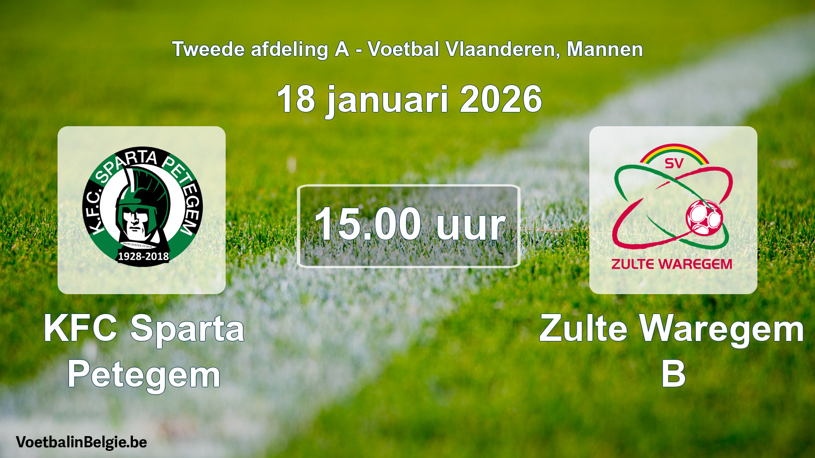 Scheduled match men football: KFC Sparta Petegem - Zulte Waregem B (18 January 2026)