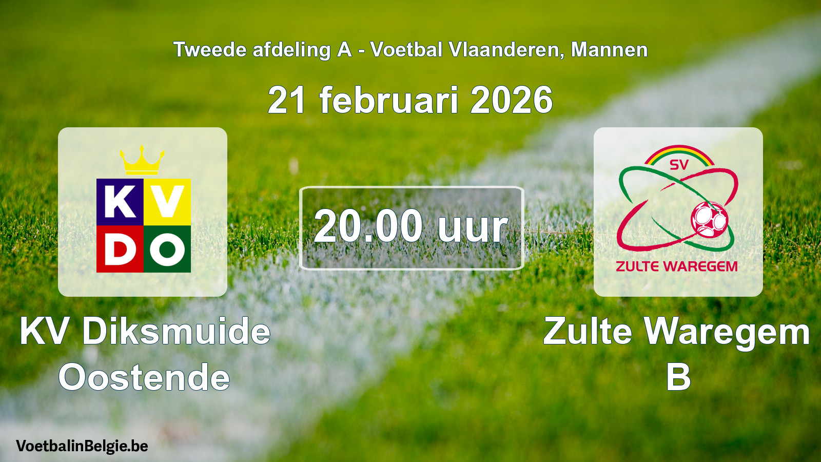 Geplande wedstrijd mannenvoetbal: KV Diksmuide Oostende - Zulte Waregem B (21 februari 2026)