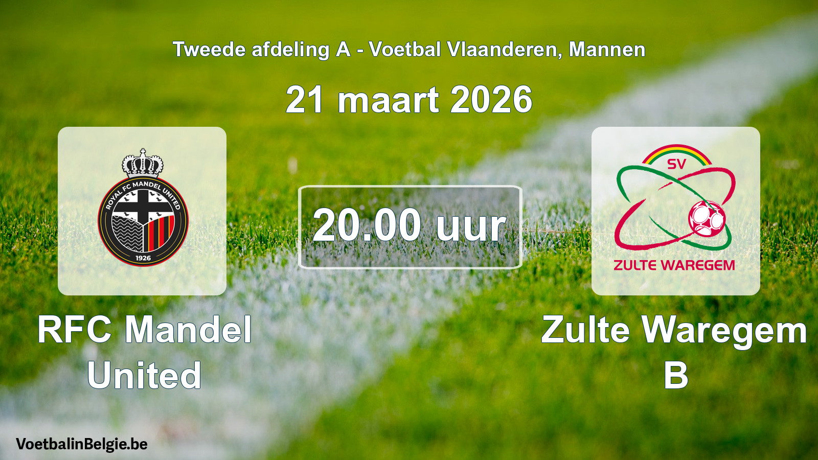 Geplande wedstrijd mannenvoetbal: RFC Mandel United - Zulte Waregem B (21 maart 2026)