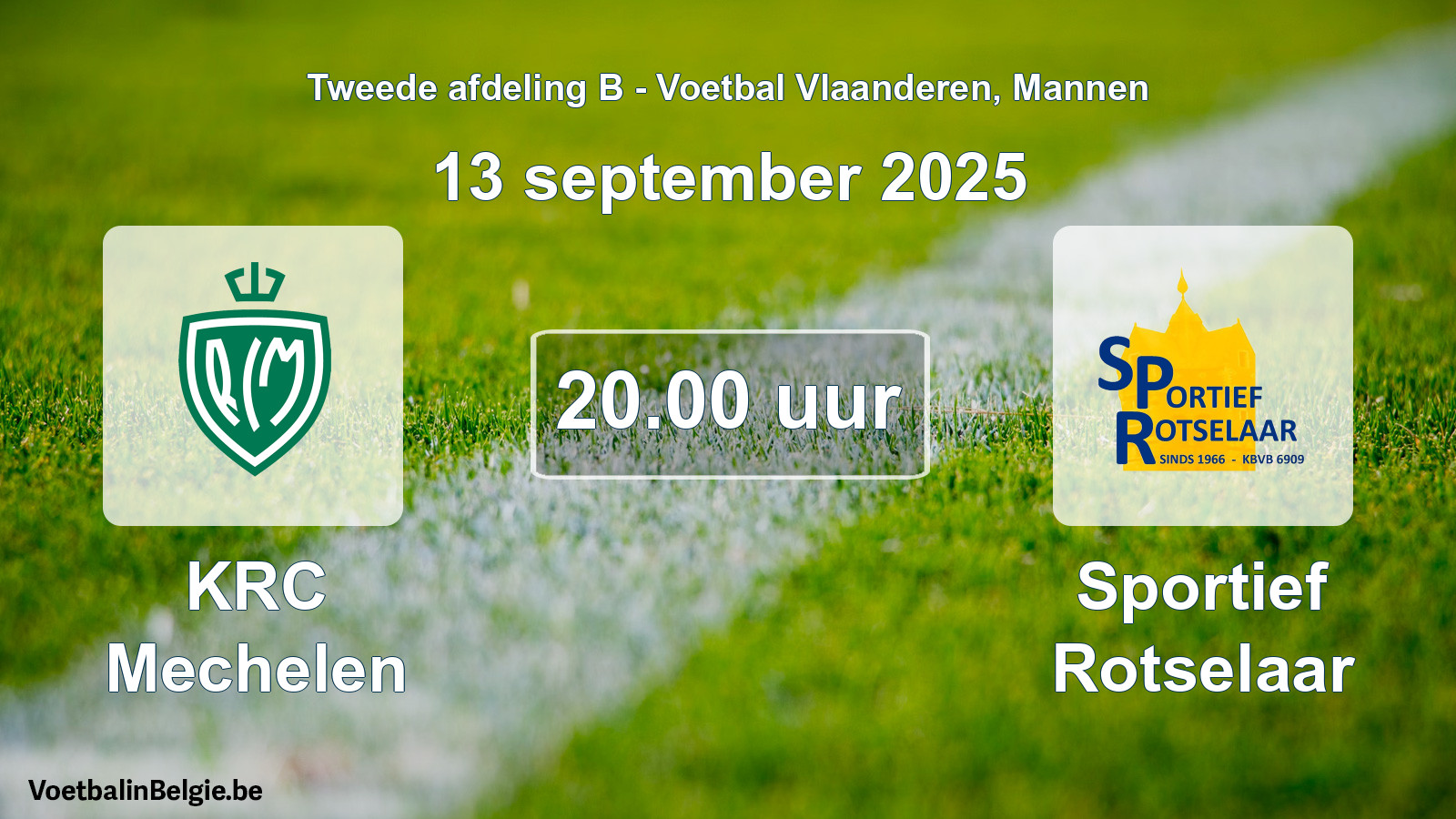 Geplande wedstrijd mannenvoetbal: KRC Mechelen - Sportief Rotselaar (13 september 2025)