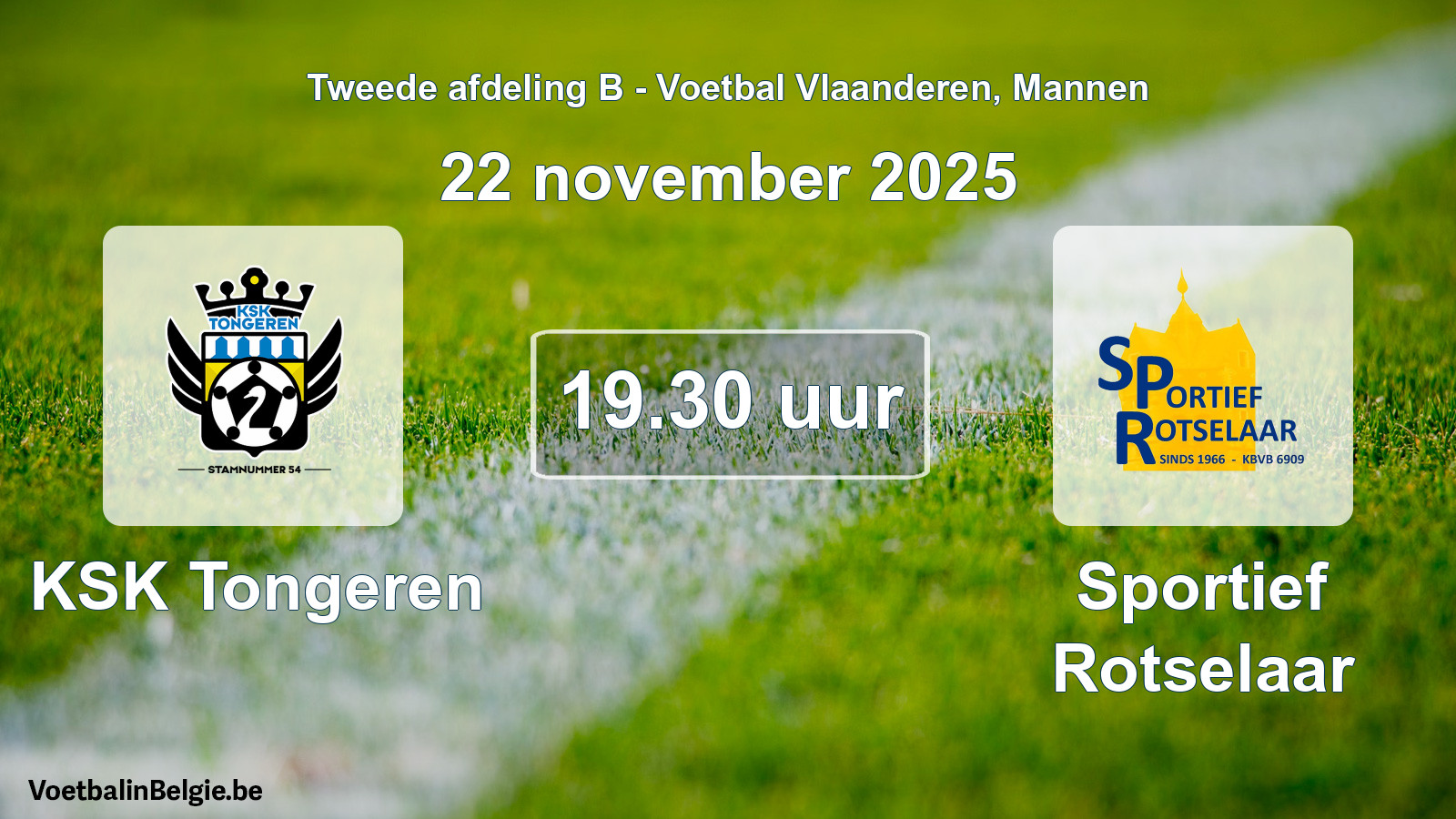 Match prévu football hommes: KSK Tongeren - Sportief Rotselaar (22 novembre 2025)
