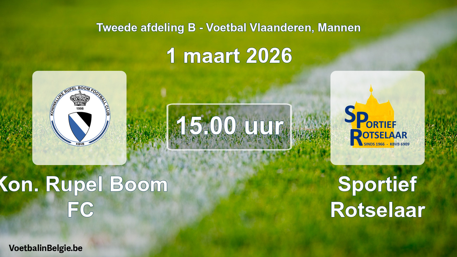 Scheduled match men football: Kon. Rupel Boom FC - Sportief Rotselaar (1 March 2026)