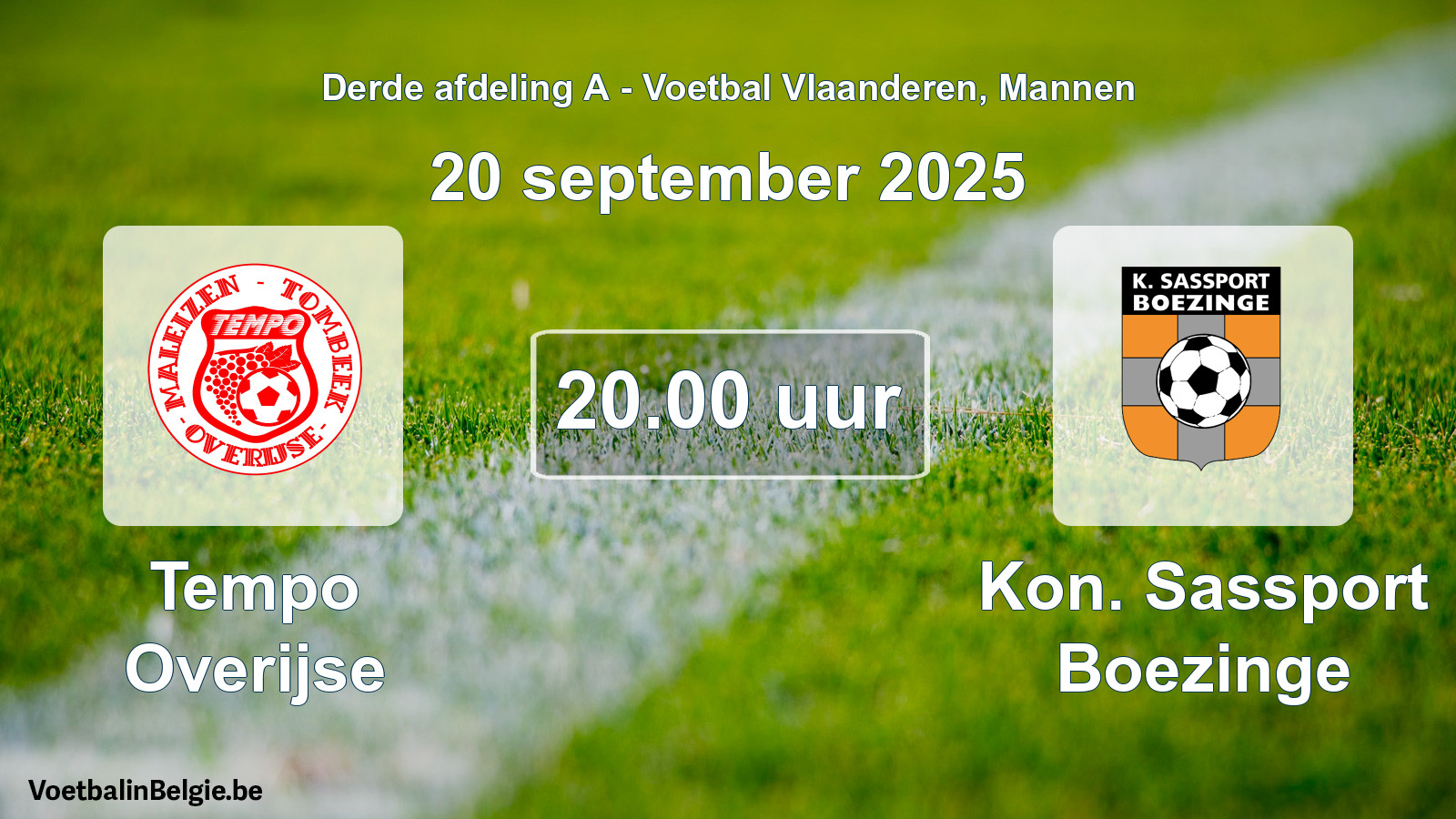 Scheduled match men football: Tempo Overijse - Kon. Sassport Boezinge (20 September 2025)