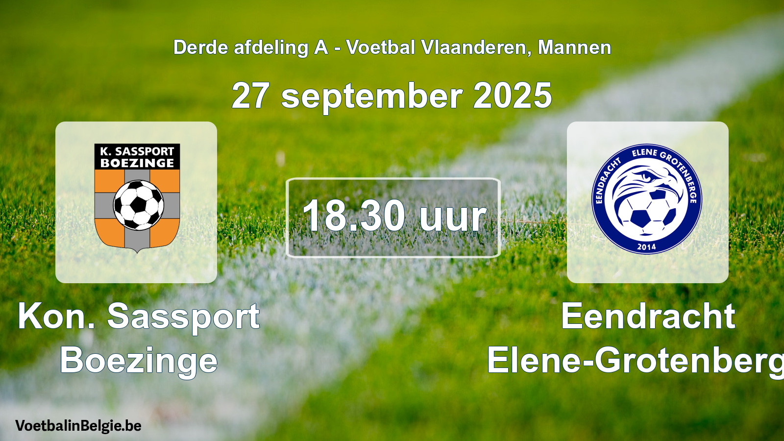 Geplande wedstrijd mannenvoetbal: Kon. Sassport Boezinge - Eendracht Elene-Grotenberge (27 september 2025)