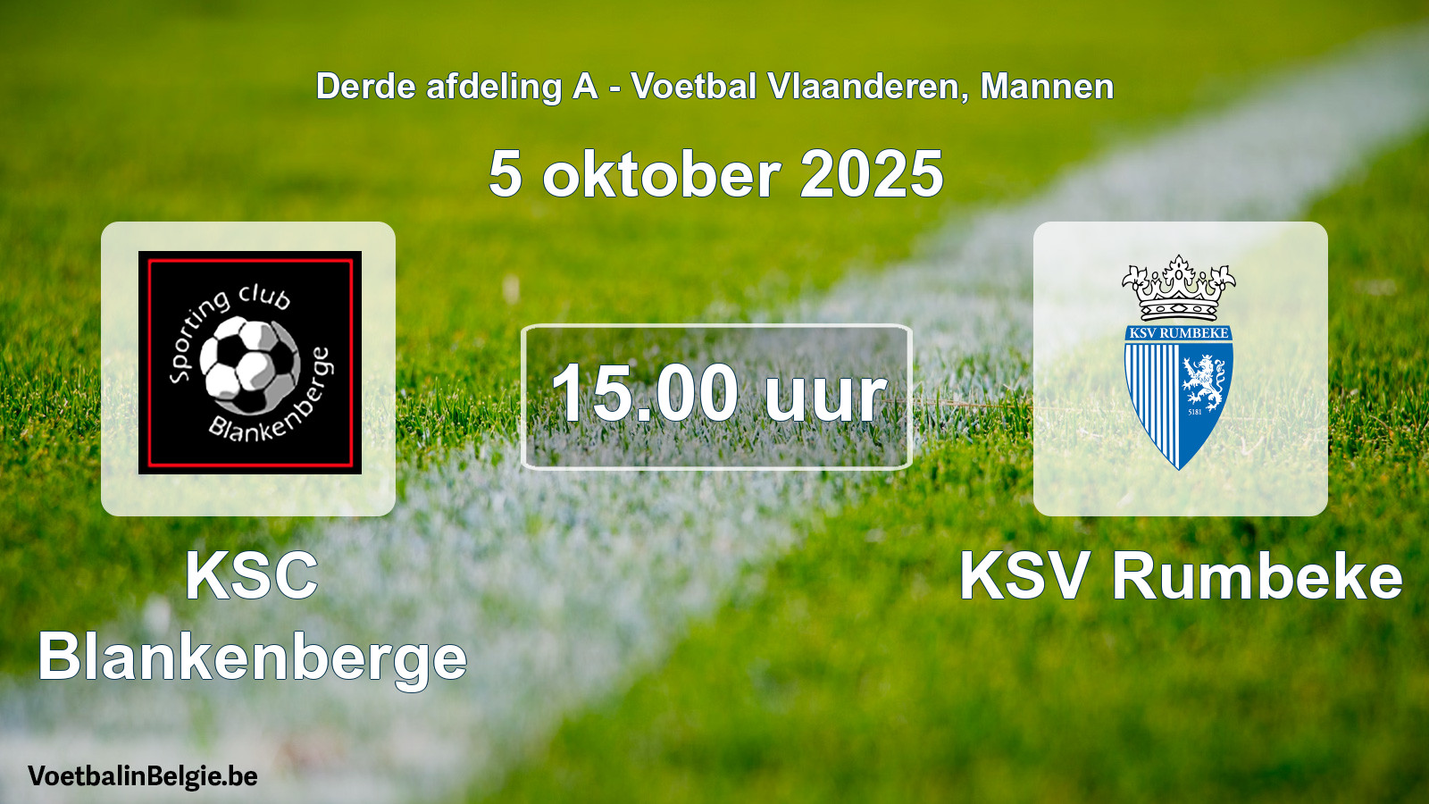 Geplande wedstrijd mannenvoetbal: KSC Blankenberge - KSV Rumbeke (5 oktober 2025)
