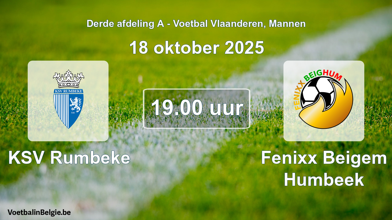 Scheduled match men football: KSV Rumbeke - Fenixx Beigem Humbeek (18 October 2025)