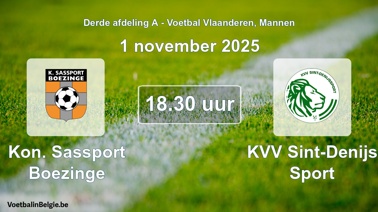 Geplande wedstrijd mannenvoetbal: Kon. Sassport Boezinge - KVV Sint-Denijs Sport (1 november 2025)
