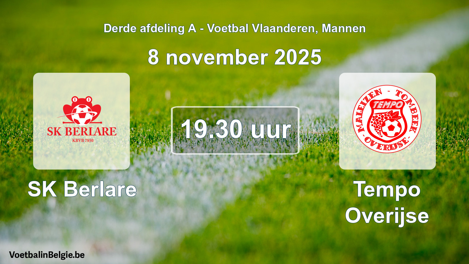 Scheduled match men football: SK Berlare - Tempo Overijse (8 November 2025)