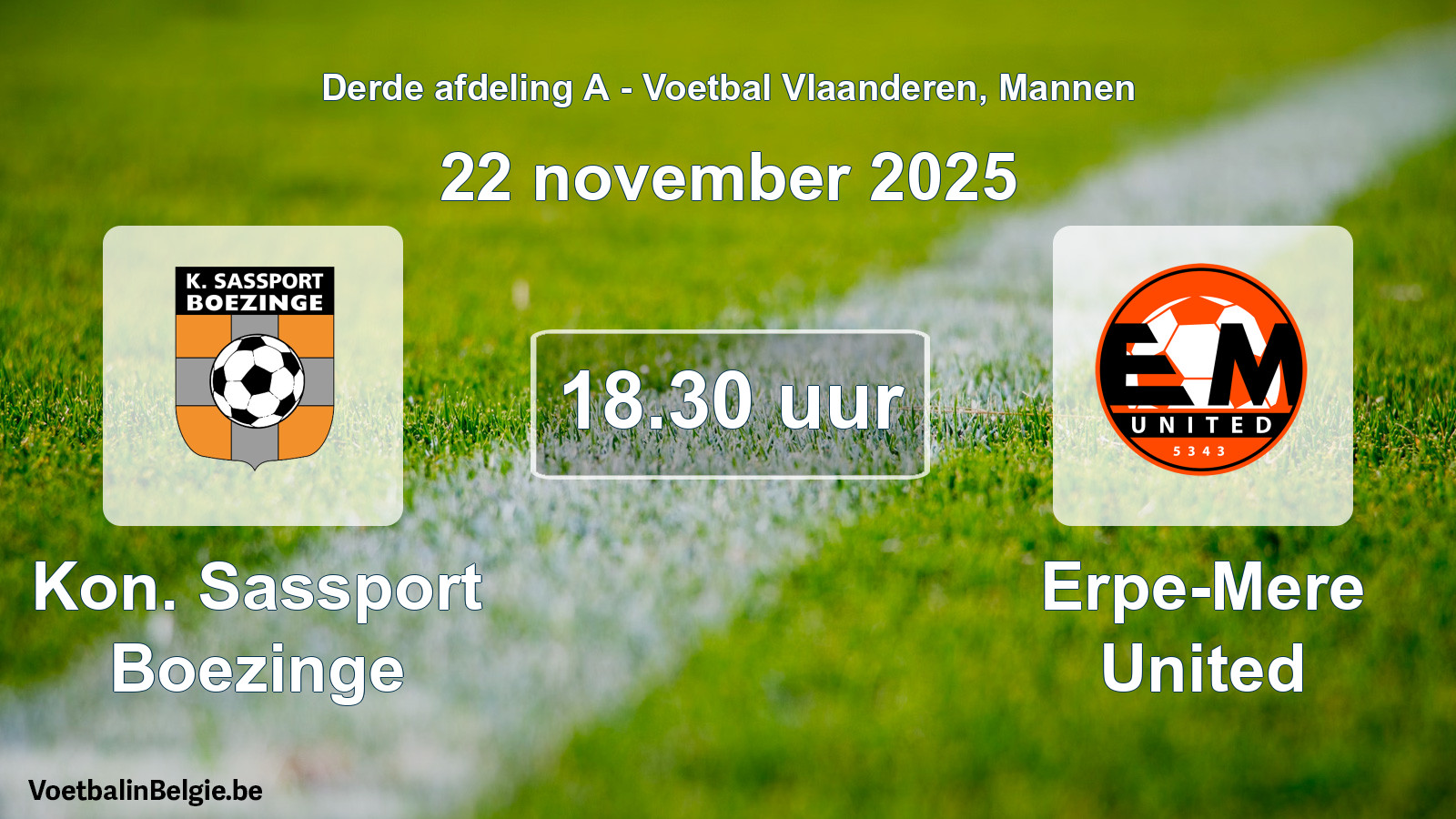 Scheduled match men football: Kon. Sassport Boezinge - Erpe-Mere United (22 November 2025)