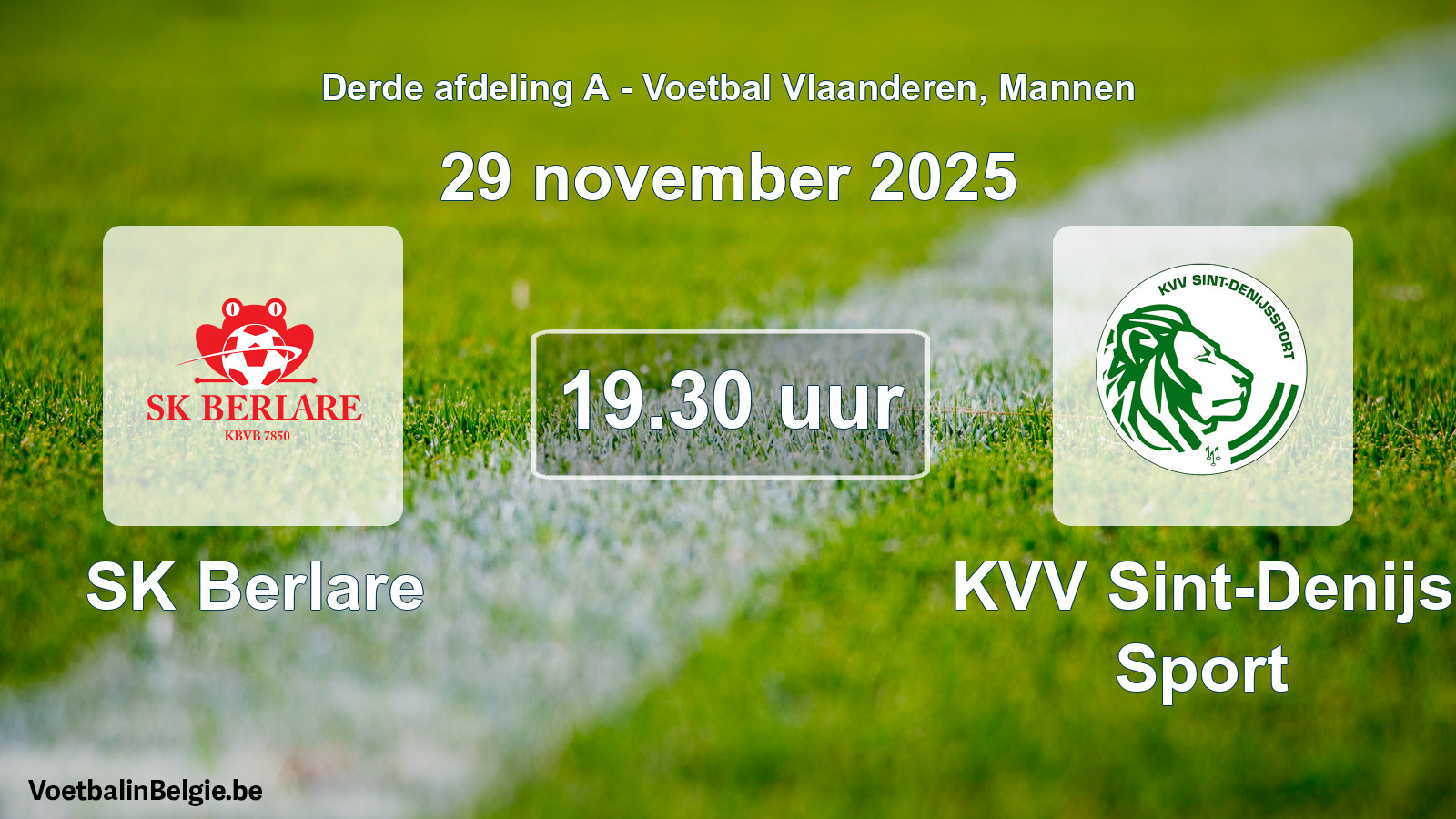 Scheduled match men football: SK Berlare - KVV Sint-Denijs Sport (29 November 2025)