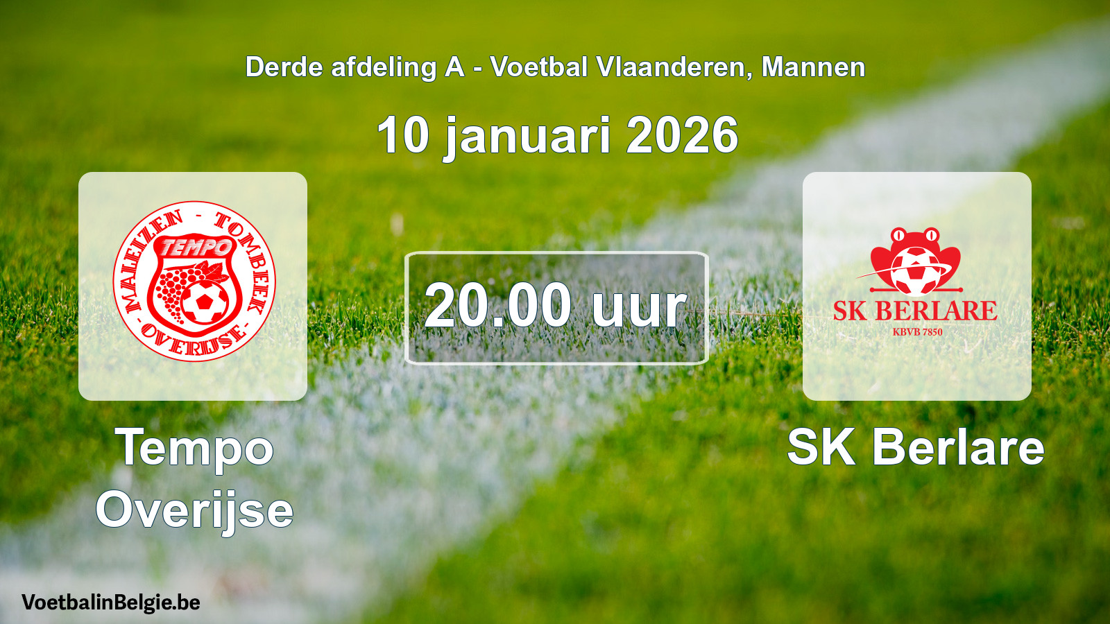 Scheduled match men football: Tempo Overijse - SK Berlare (10 January 2026)