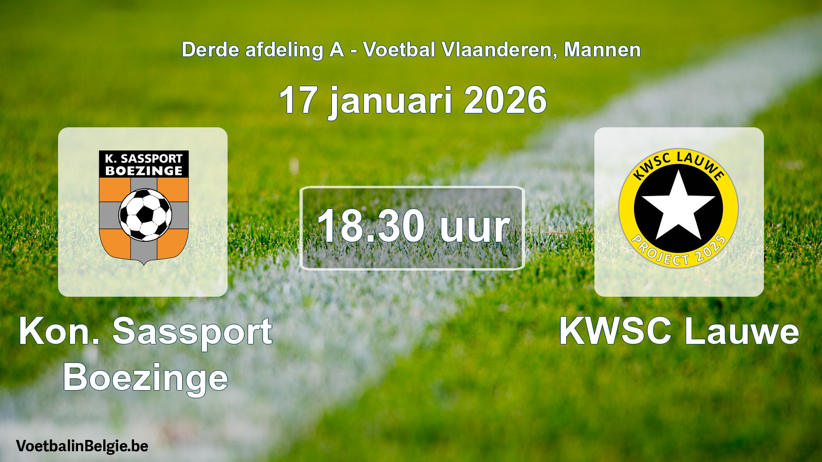 Scheduled match men football: Kon. Sassport Boezinge - KWSC Lauwe (17 January 2026)