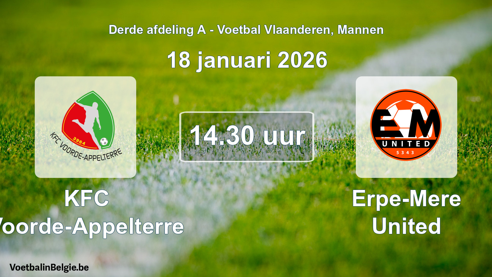 Scheduled match men football: KFC Voorde-Appelterre - Erpe-Mere United (18 January 2026)