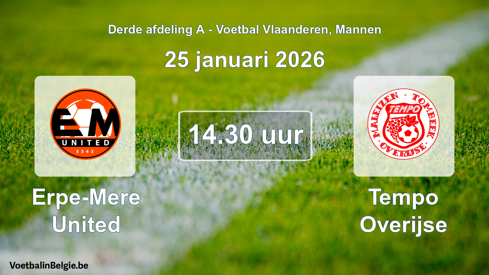 Scheduled match men football: Erpe-Mere United - Tempo Overijse (25 January 2026)