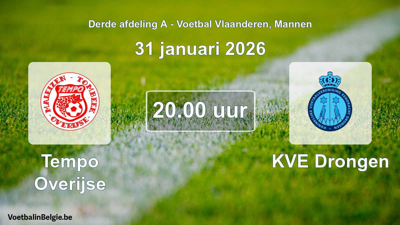 Scheduled match men football: Tempo Overijse - KVE Drongen (31 January 2026)