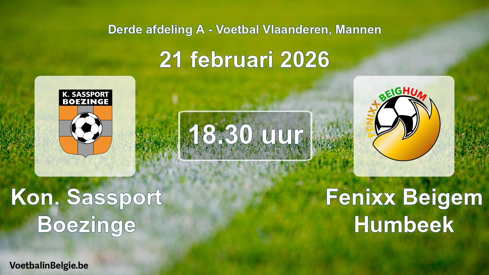 Geplande wedstrijd mannenvoetbal: Kon. Sassport Boezinge - Fenixx Beigem Humbeek (21 februari 2026)