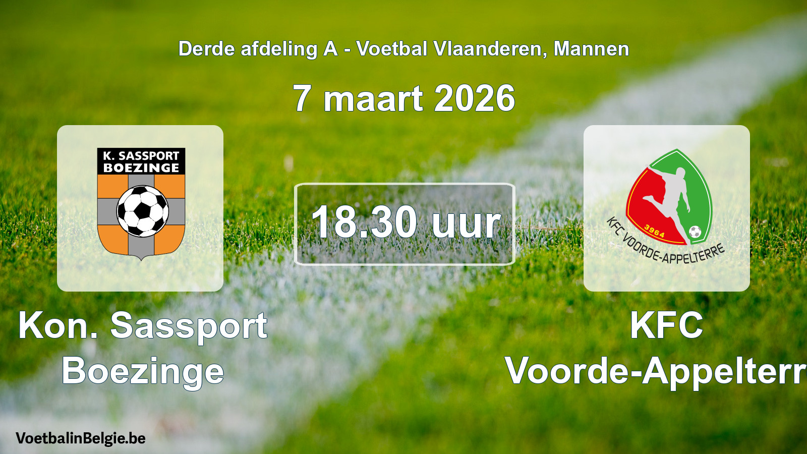 Scheduled match men football: Kon. Sassport Boezinge - KFC Voorde-Appelterre (7 March 2026)