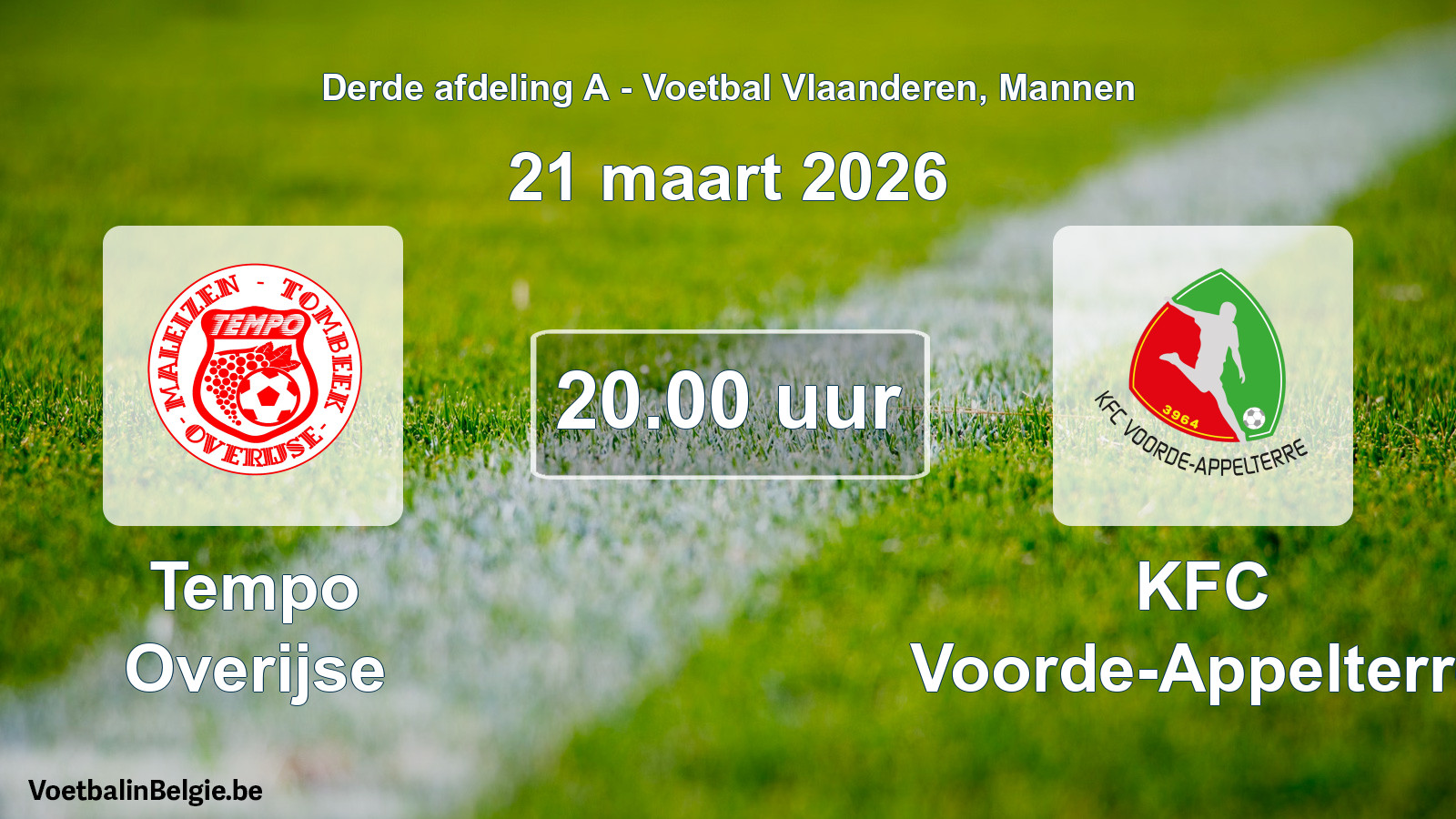 Scheduled match men football: Tempo Overijse - KFC Voorde-Appelterre (21 March 2026)