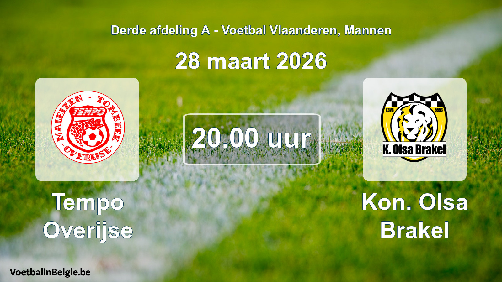 Geplande wedstrijd mannenvoetbal: Tempo Overijse - Kon. Olsa Brakel (28 maart 2026)