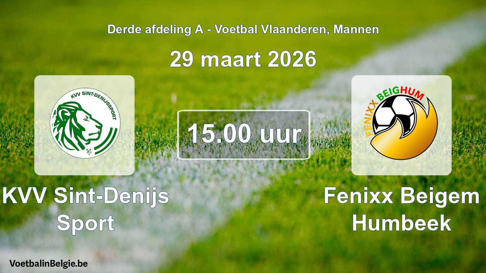 Scheduled match men football: KVV Sint-Denijs Sport - Fenixx Beigem Humbeek (29 March 2026)