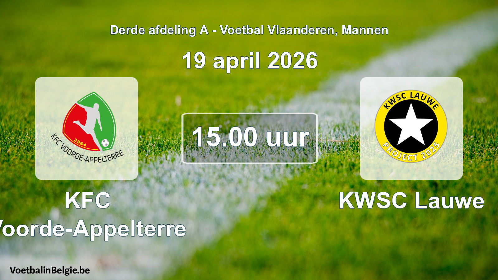 Scheduled match men football: KFC Voorde-Appelterre - KWSC Lauwe (19 April 2026)
