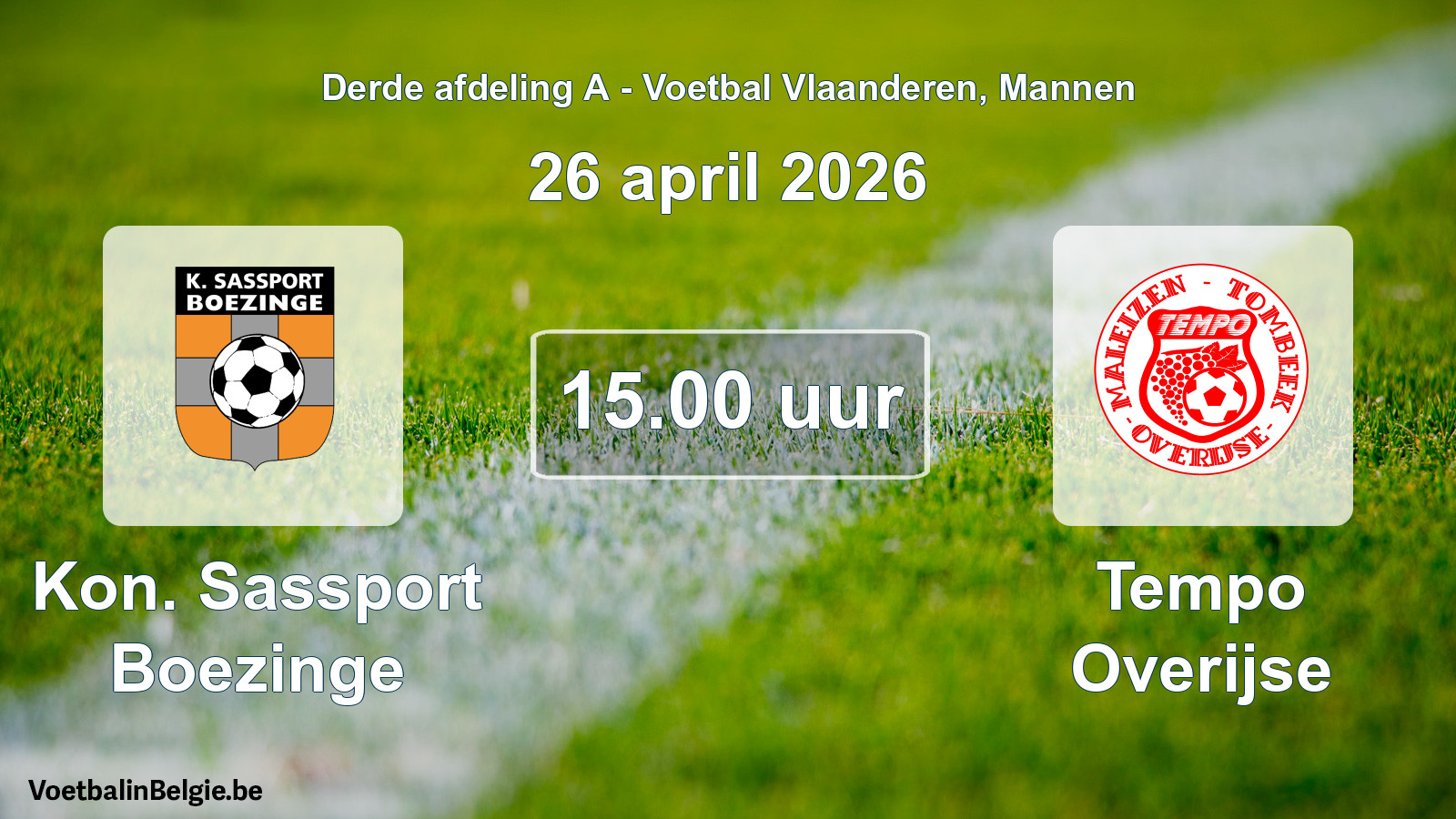Scheduled match men football: Kon. Sassport Boezinge - Tempo Overijse (26 April 2026)