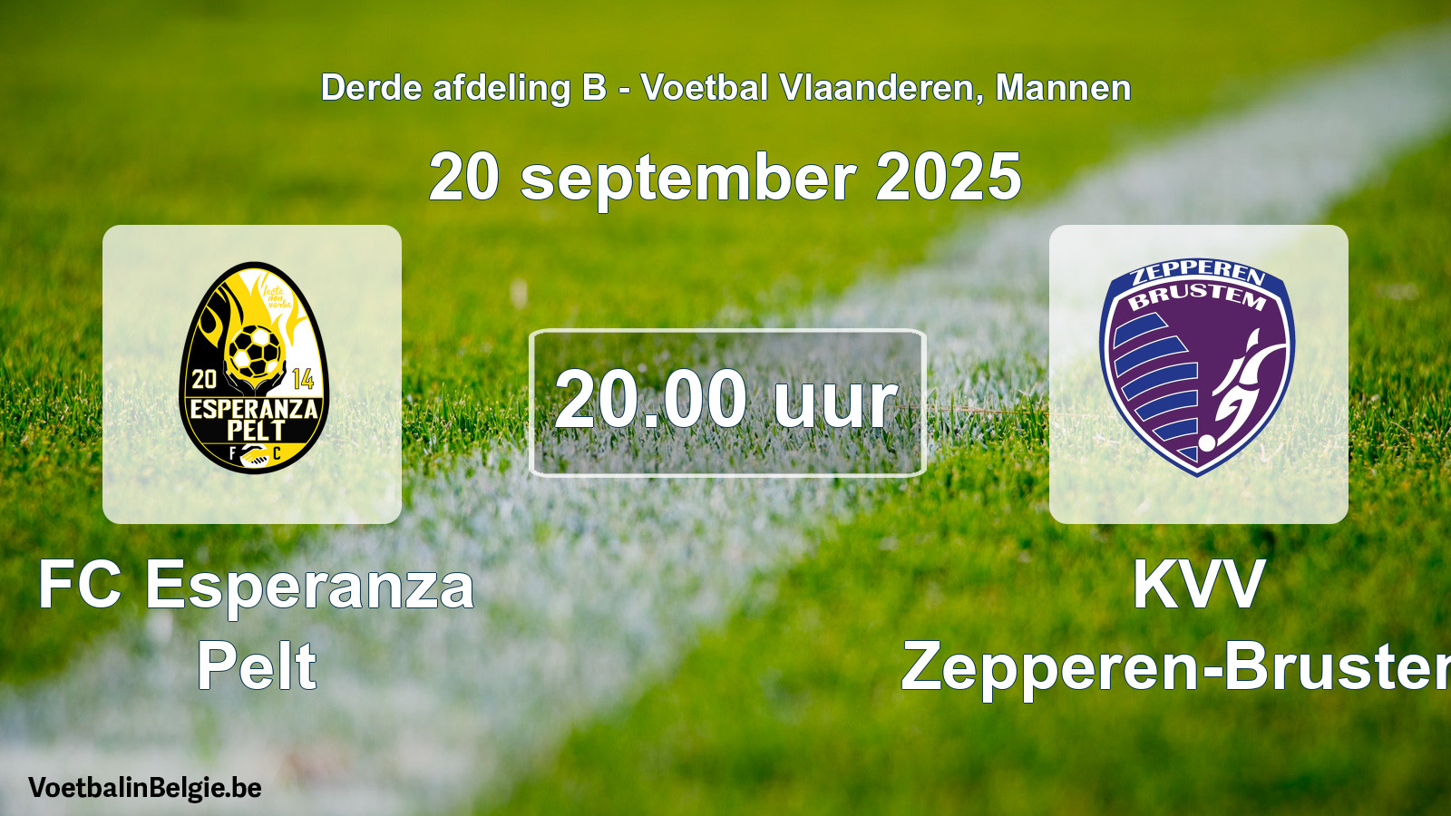 Scheduled match men football: FC Esperanza Pelt - KVV Zepperen-Brustem (20 September 2025)