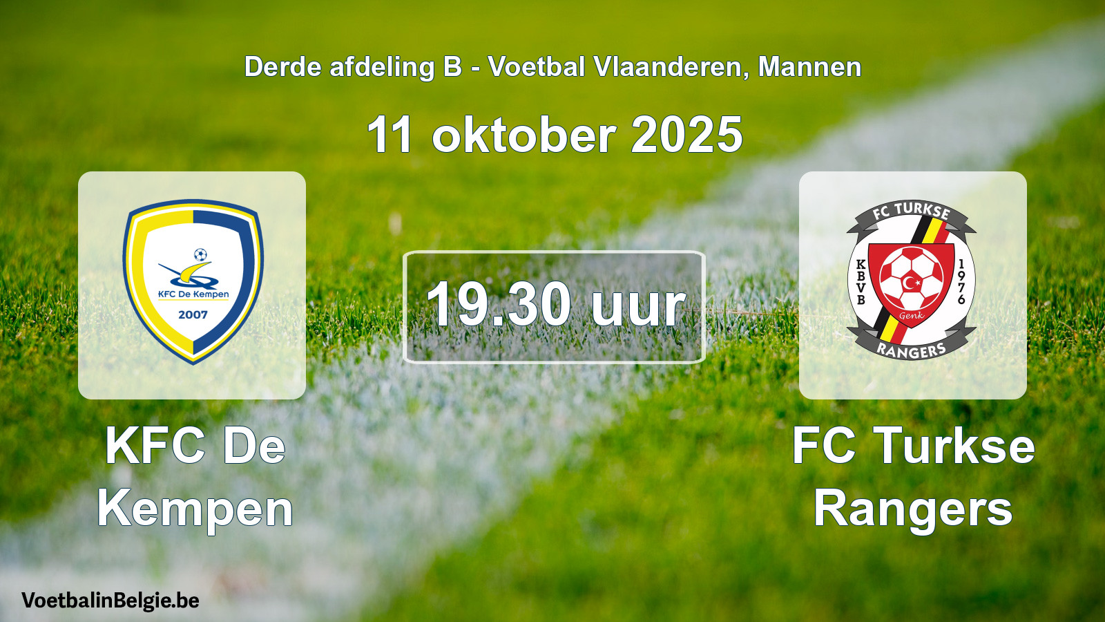 Geplande wedstrijd mannenvoetbal: KFC De Kempen - FC Turkse Rangers (11 oktober 2025)