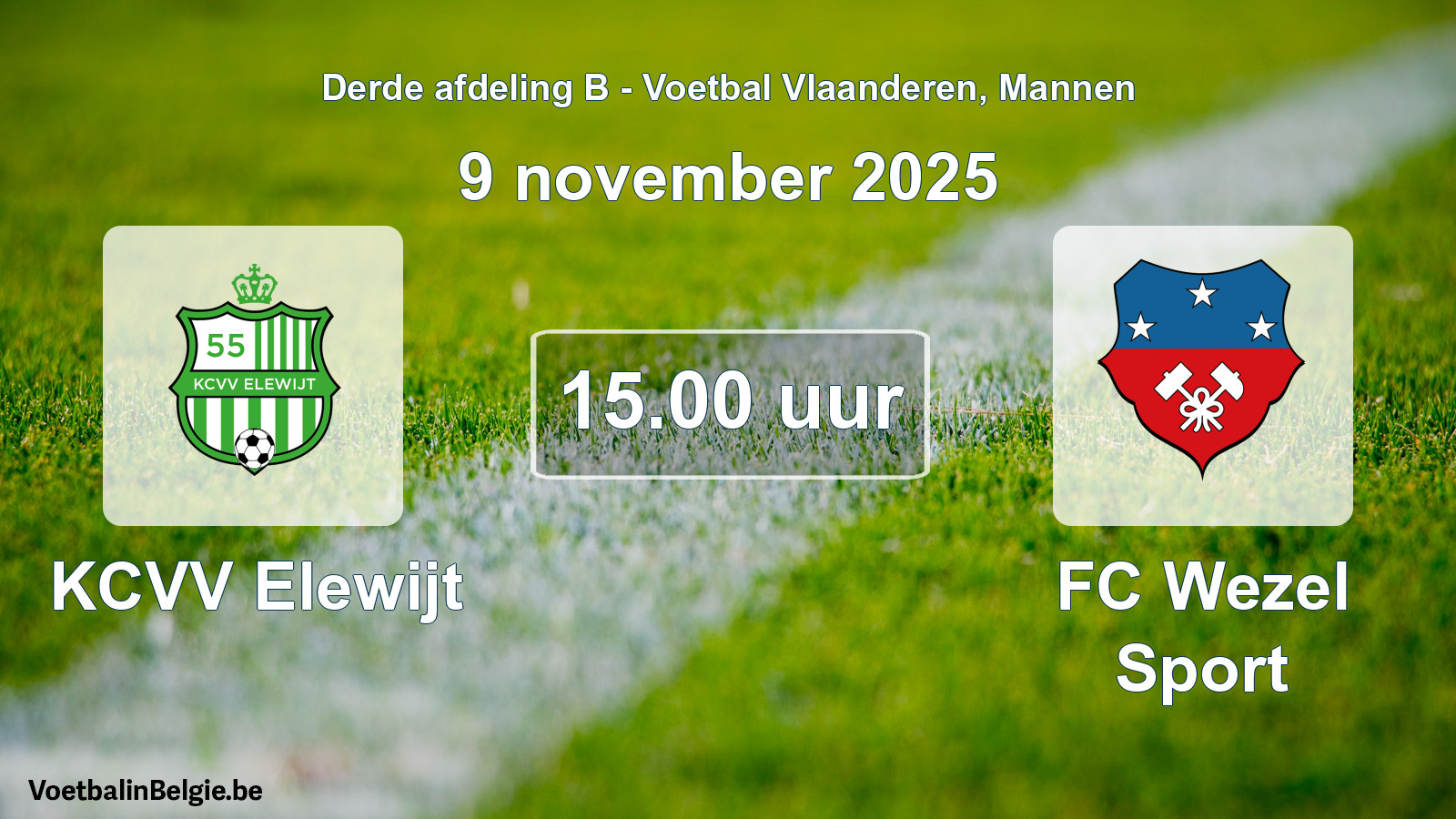 Geplande wedstrijd mannenvoetbal: KCVV Elewijt - FC Wezel Sport (9 november 2025)