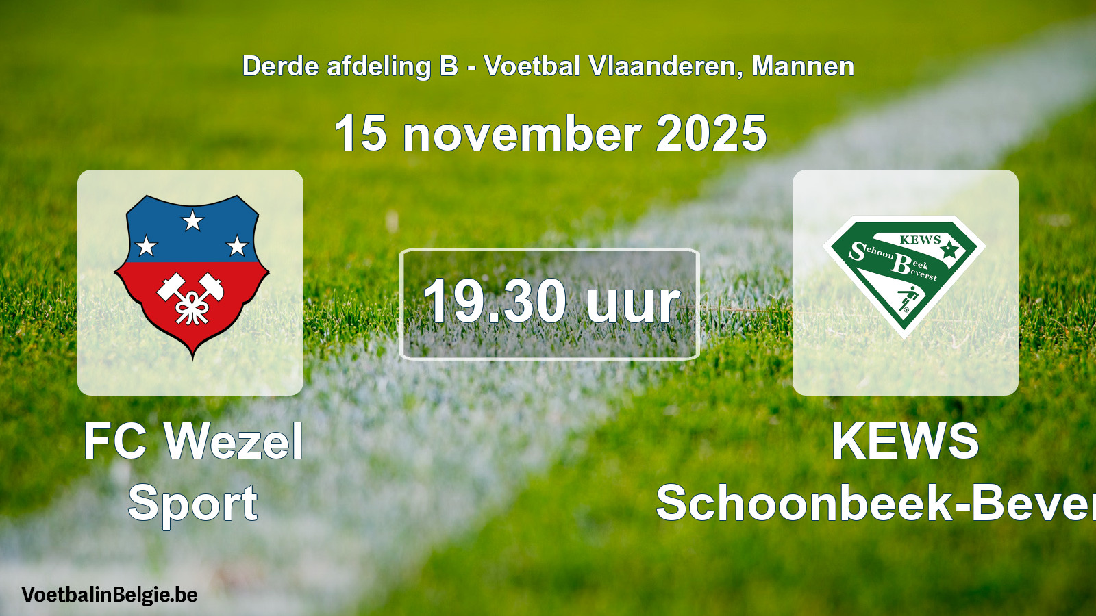 Geplande wedstrijd mannenvoetbal: FC Wezel Sport - KEWS Schoonbeek-Beverst (15 november 2025)